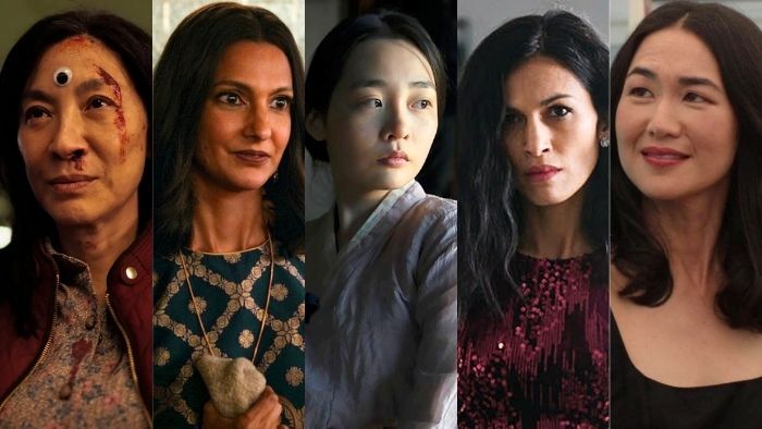 A collage of Michelle Yeoh,Poorna Jagannathan, Minha Kim, Elodie Yung and Jackie Chung