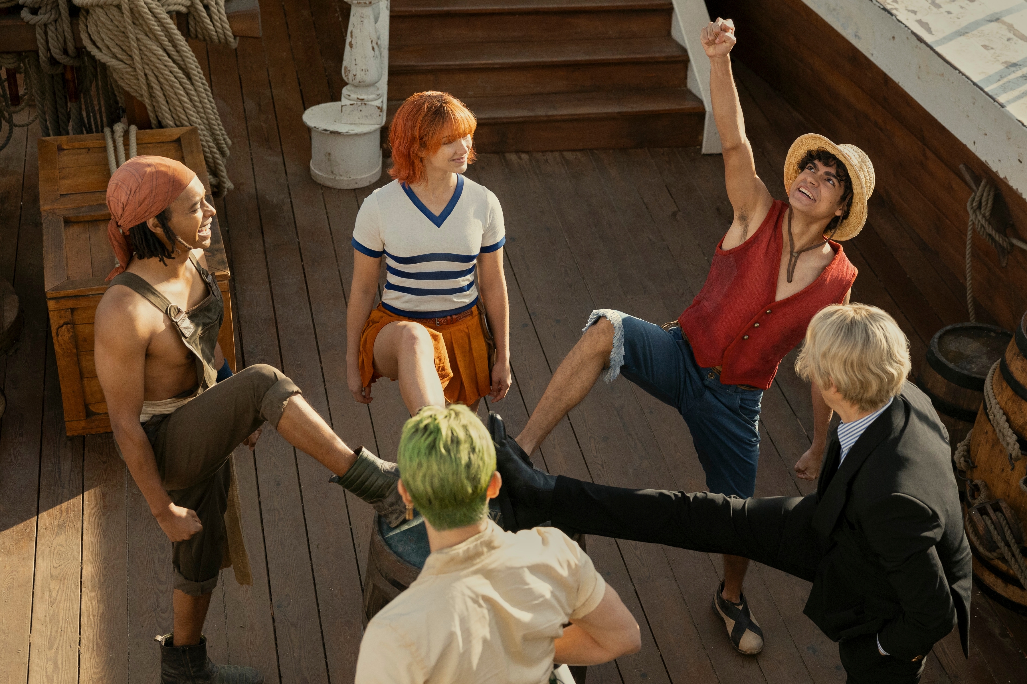 Usopp, Nami, Luffy, Sanji and Zoro in the final scene of Netflix's live-action "One Piece"