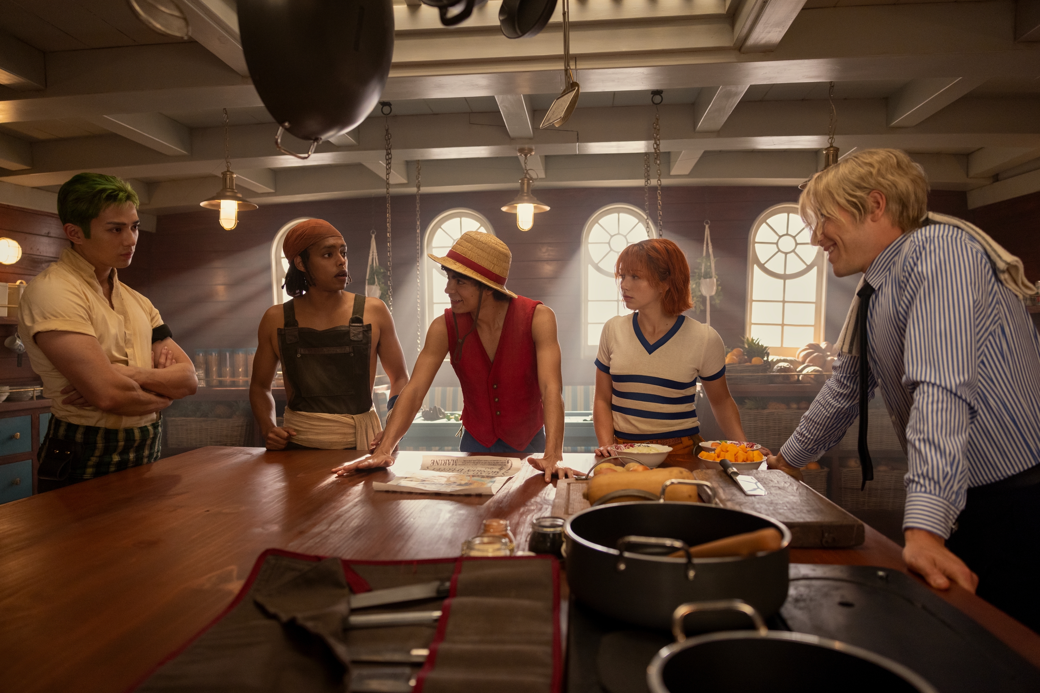 Roronoa Zoro, Usopp, Luffy, Nami and Sanji in Netflix's live-action "One Piece."