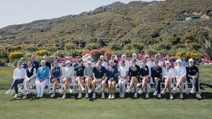 The 30 pros competing in CM's 17th annual Pro-Am tournament pose for a photo on the Journey to Pechanga course.